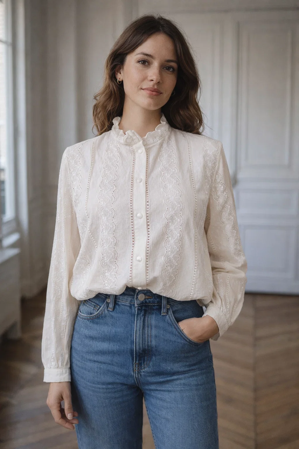 Chemise Brodée Femme Écru – Image 2